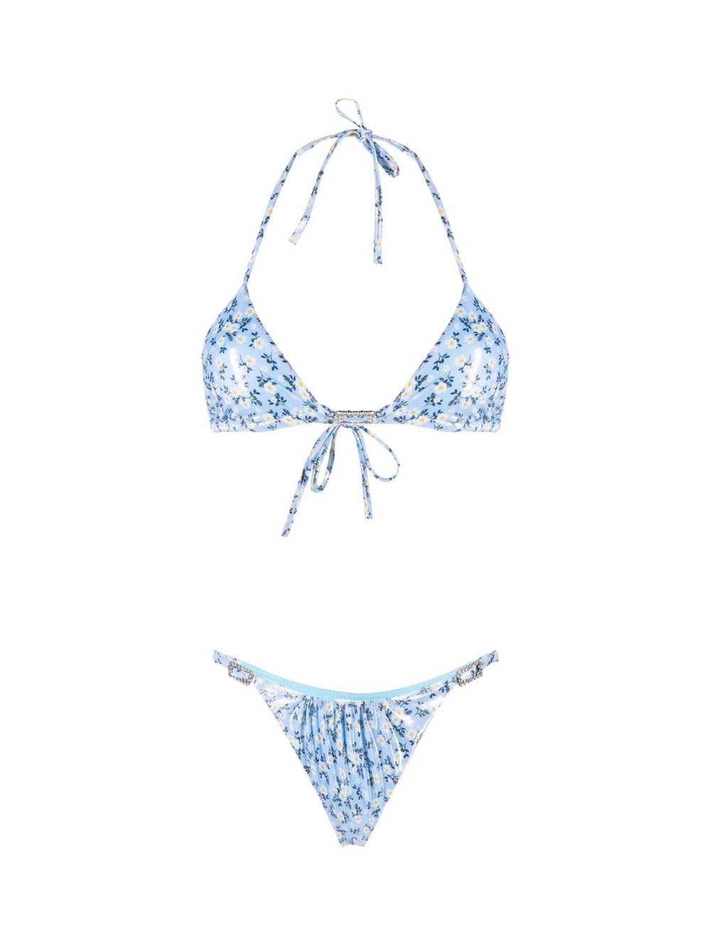 Alessandra Rich Light Blue Floral Triangle Bikini